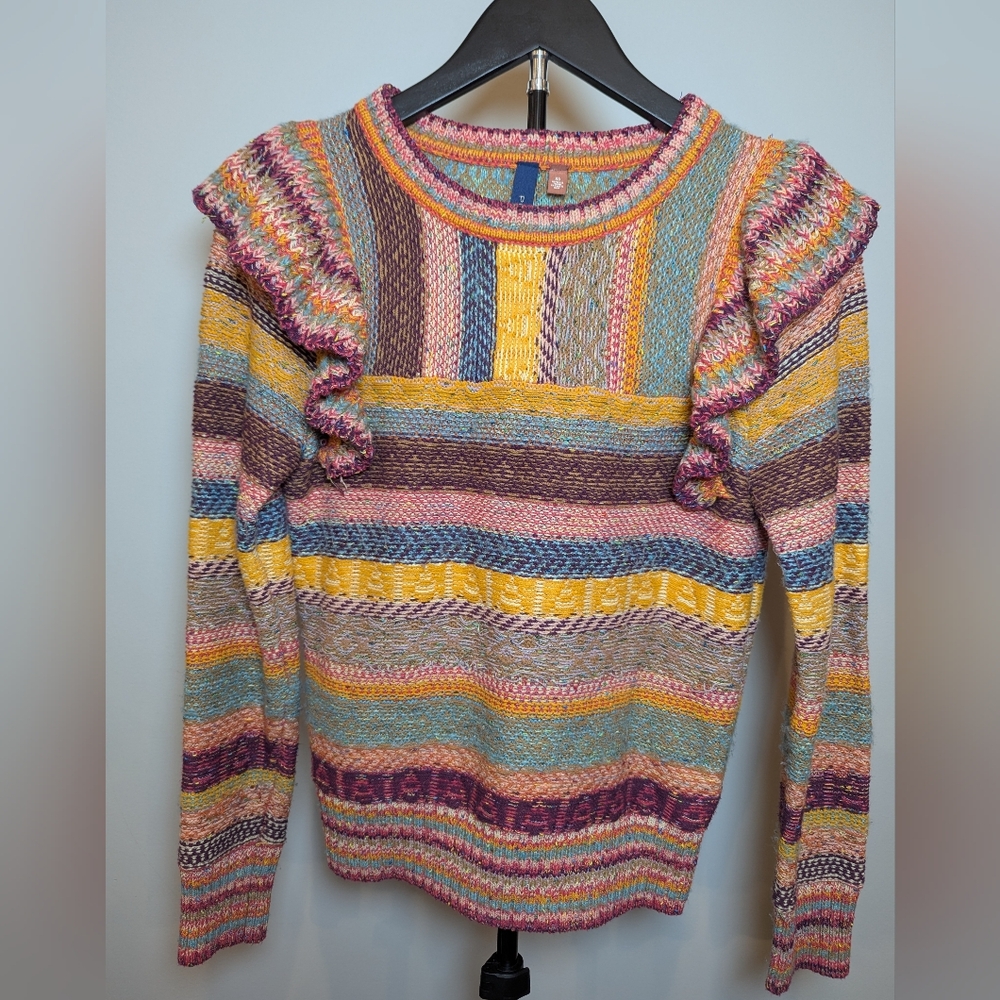 Pilcro Women's Size XS Ruffle Multicolor Knit Sweater
